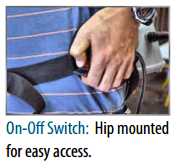 Backpack - on/off switch, hip mounted access.
