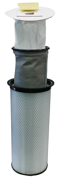 Filter System:  micro-fiber collection bag, secondary pre-filter, HEPA filter.